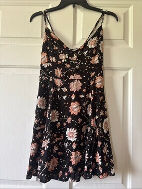 American Eagle Outfitters Black Floral Mini Dress with Peach and White Flowers